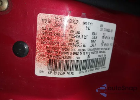 2003 Chrysler Pt Cruiser z USA, uszkodzony, nr VIN 3C4FY48B63T627860